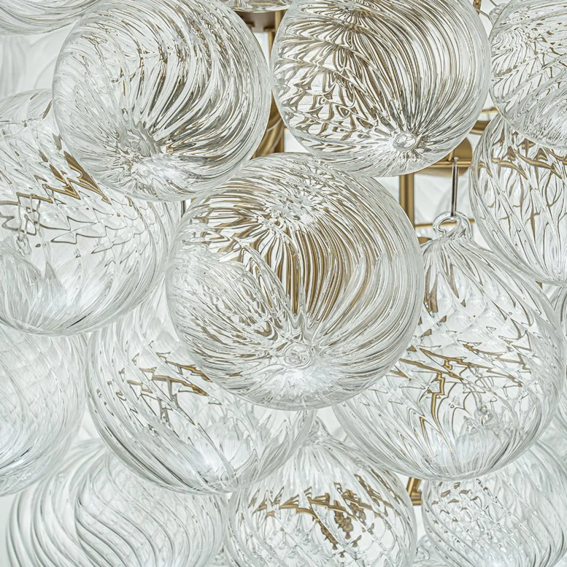 Glam Brass Cluster Ribbed Glass Globe Bubble Chandelier