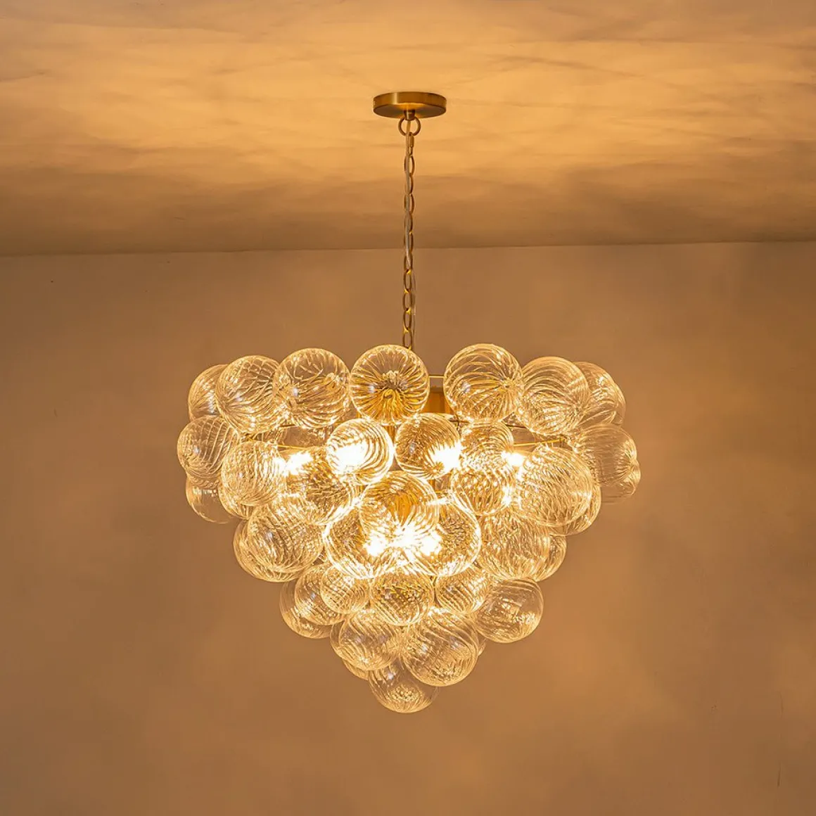 Glam Brass Cluster Ribbed Glass Globe Bubble Chandelier