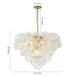 Glam Brass Cluster Ribbed Glass Globe Bubble Chandelier