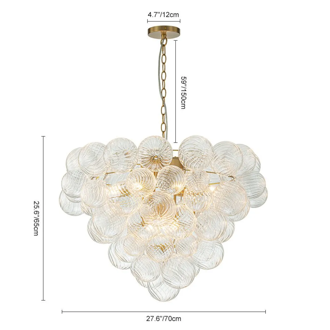 Glam Brass Cluster Ribbed Glass Globe Bubble Chandelier
