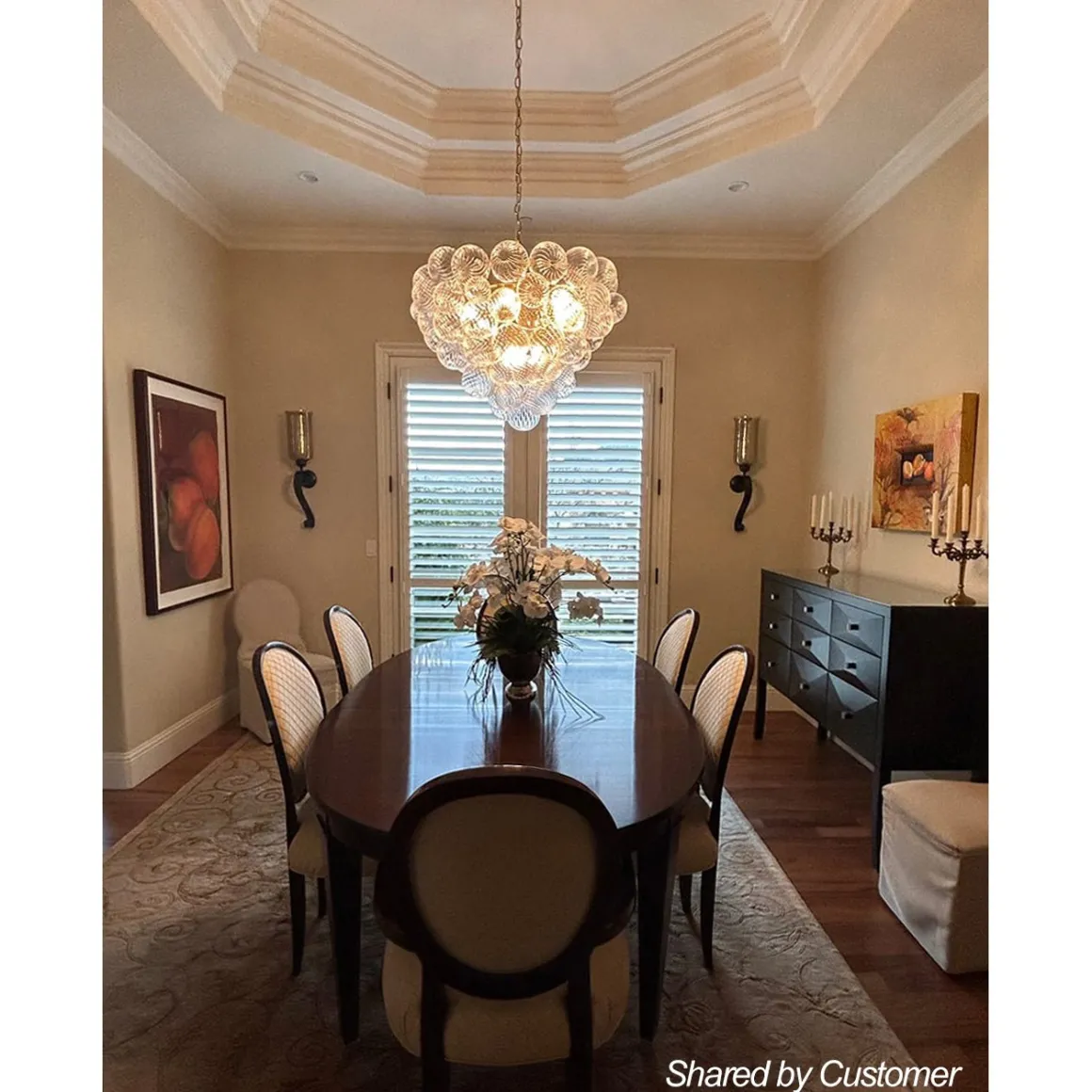 Glam Brass Cluster Ribbed Glass Globe Bubble Chandelier