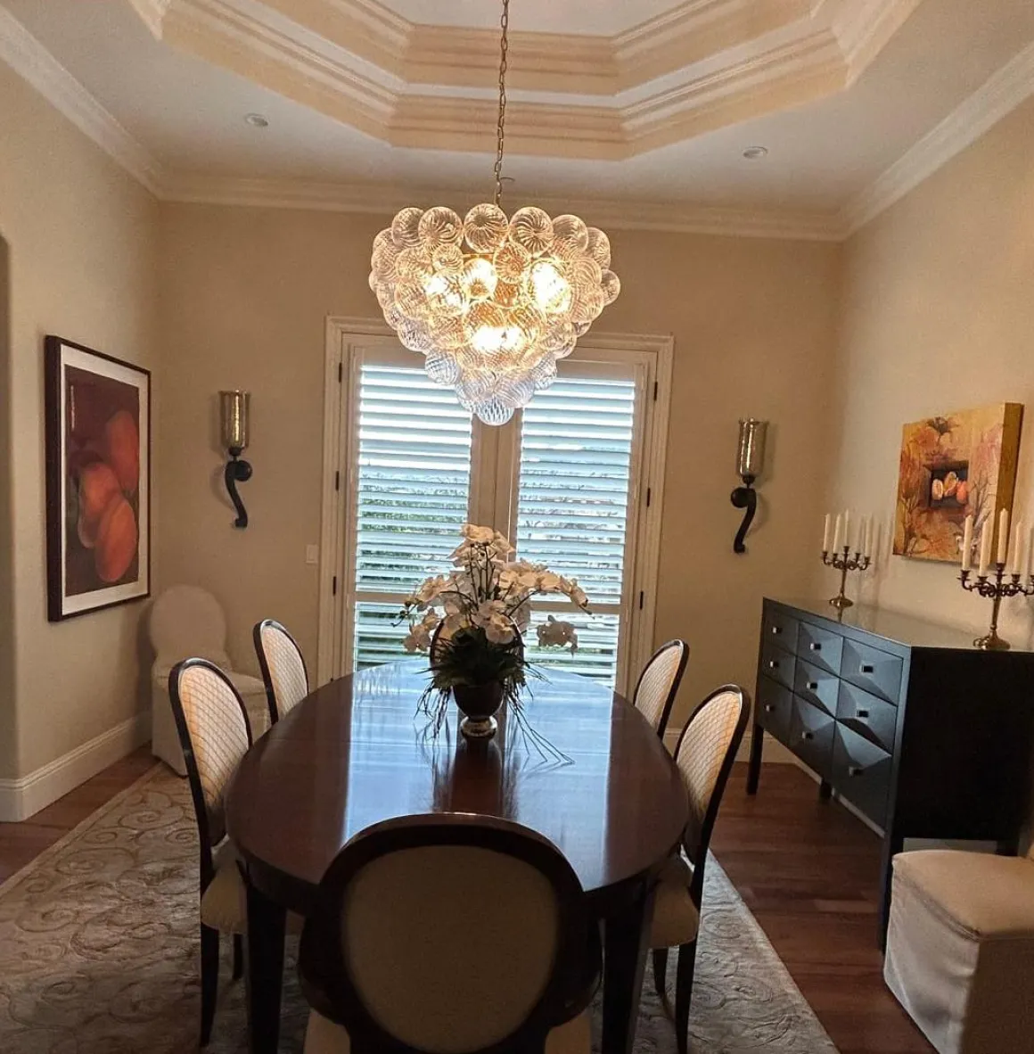 Glam Brass Cluster Ribbed Glass Globe Bubble Chandelier