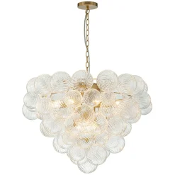 Glam Brass Cluster Ribbed Glass Globe Bubble Chandelier