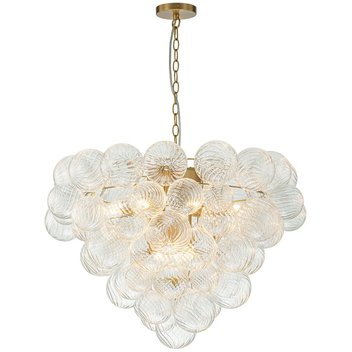 Glam Brass Cluster Ribbed Glass Globe Bubble Chandelier