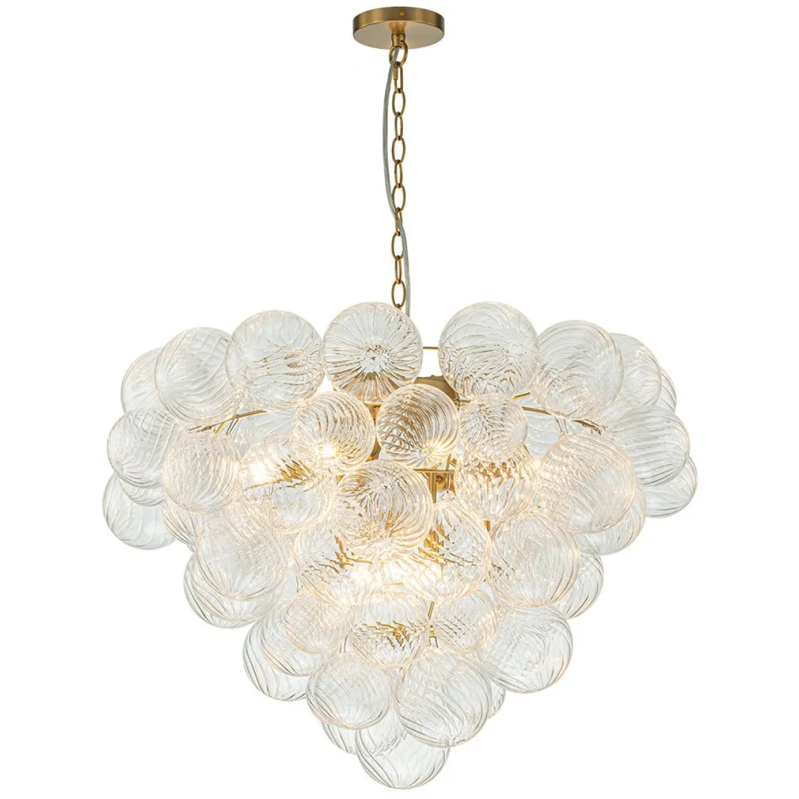 Glam Brass Cluster Ribbed Glass Globe Bubble Chandelier