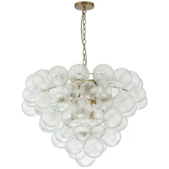 Glam Brass Cluster Ribbed Glass Globe Bubble Chandelier