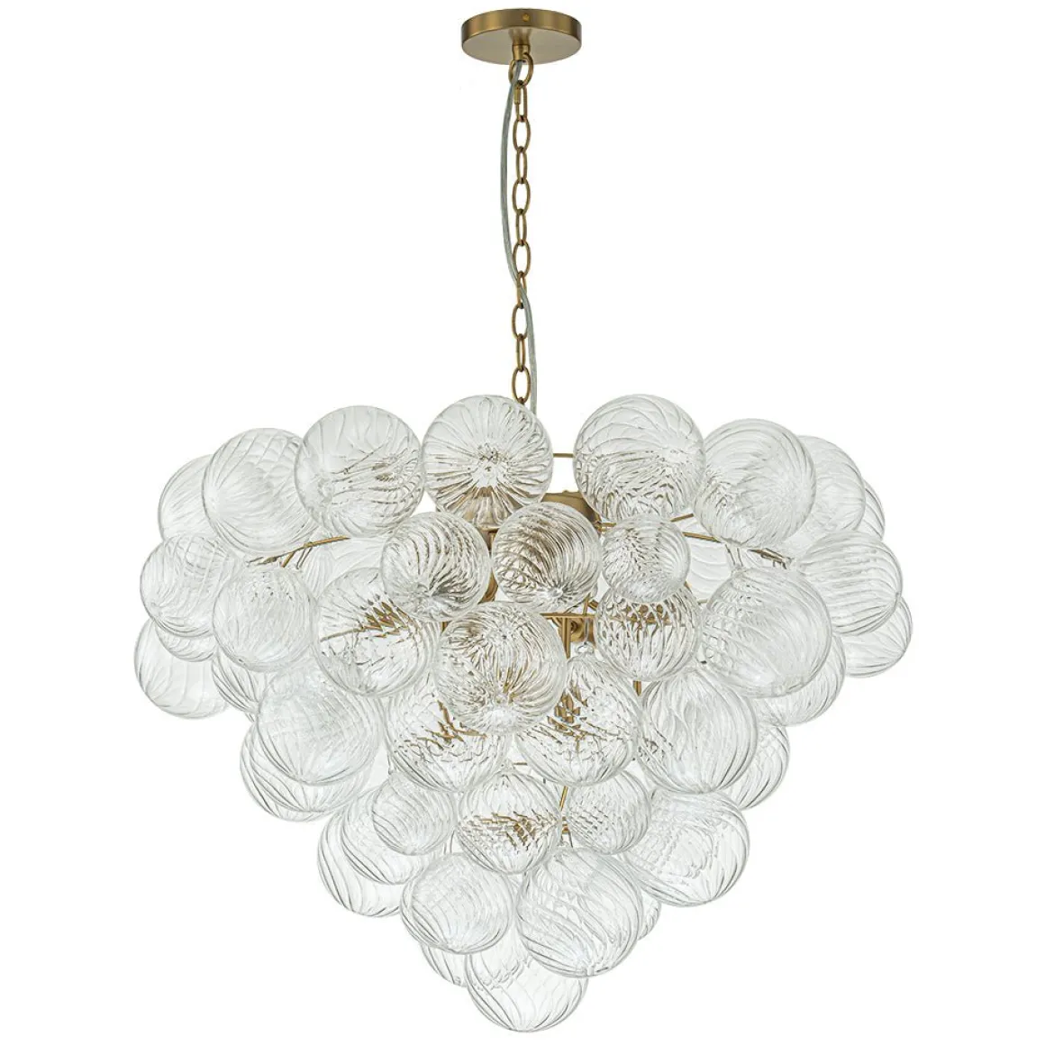 Glam Brass Cluster Ribbed Glass Globe Bubble Chandelier