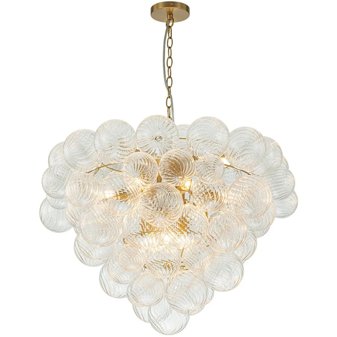 Glam Brass Cluster Ribbed Glass Globe Bubble Chandelier