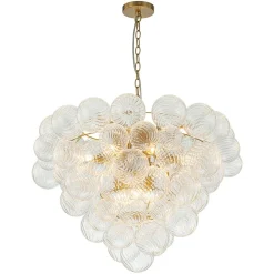 Glam Brass Cluster Ribbed Glass Globe Bubble Chandelier