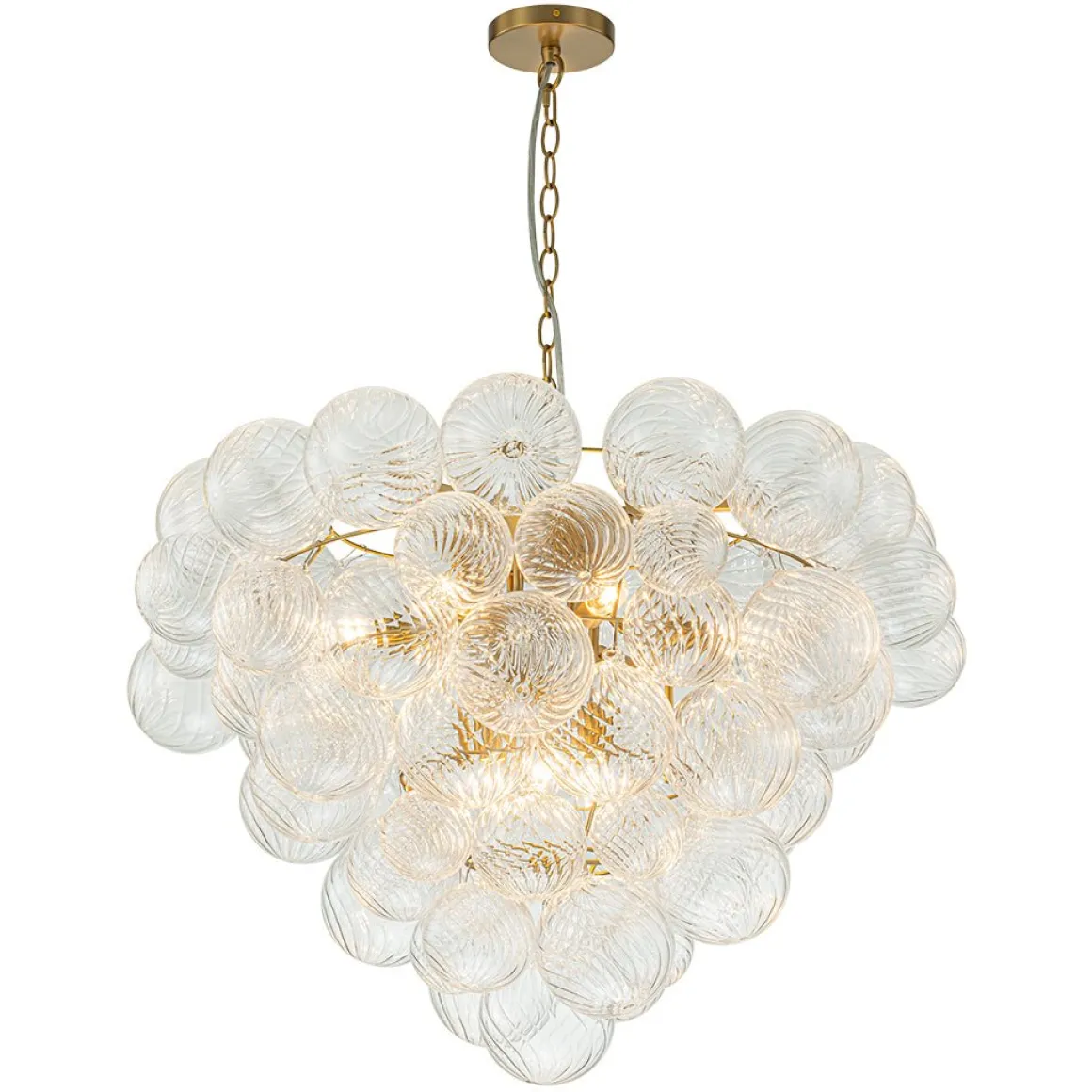 Glam Brass Cluster Ribbed Glass Globe Bubble Chandelier