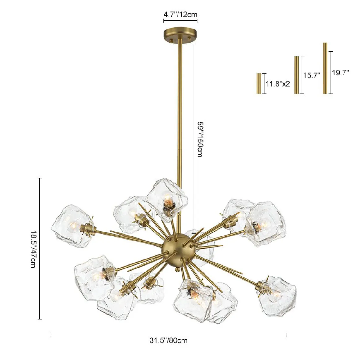 Glam Brass 12-Light Frozen Ice Style Sputnik Chandelier