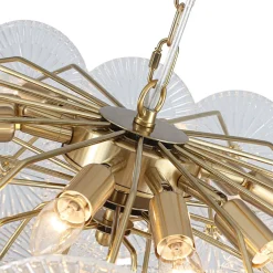 Glam Brass Ribbed Glass Floral Round Basket Chandelier