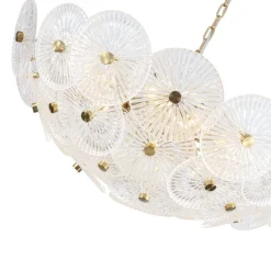 Glam Brass Ribbed Glass Floral Round Basket Chandelier