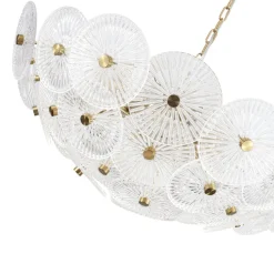 Glam Brass Ribbed Glass Floral Round Basket Chandelier