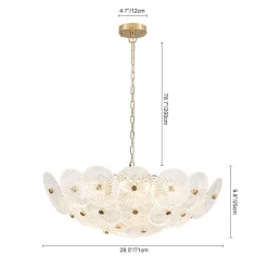Glam Brass Ribbed Glass Floral Round Basket Chandelier
