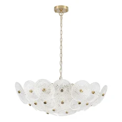 Glam Brass Ribbed Glass Floral Round Basket Chandelier