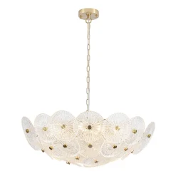 Glam Brass Ribbed Glass Floral Round Basket Chandelier