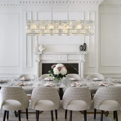 Glam Chrome Dazzle Crystal Rectangle Cage Island Chandelier