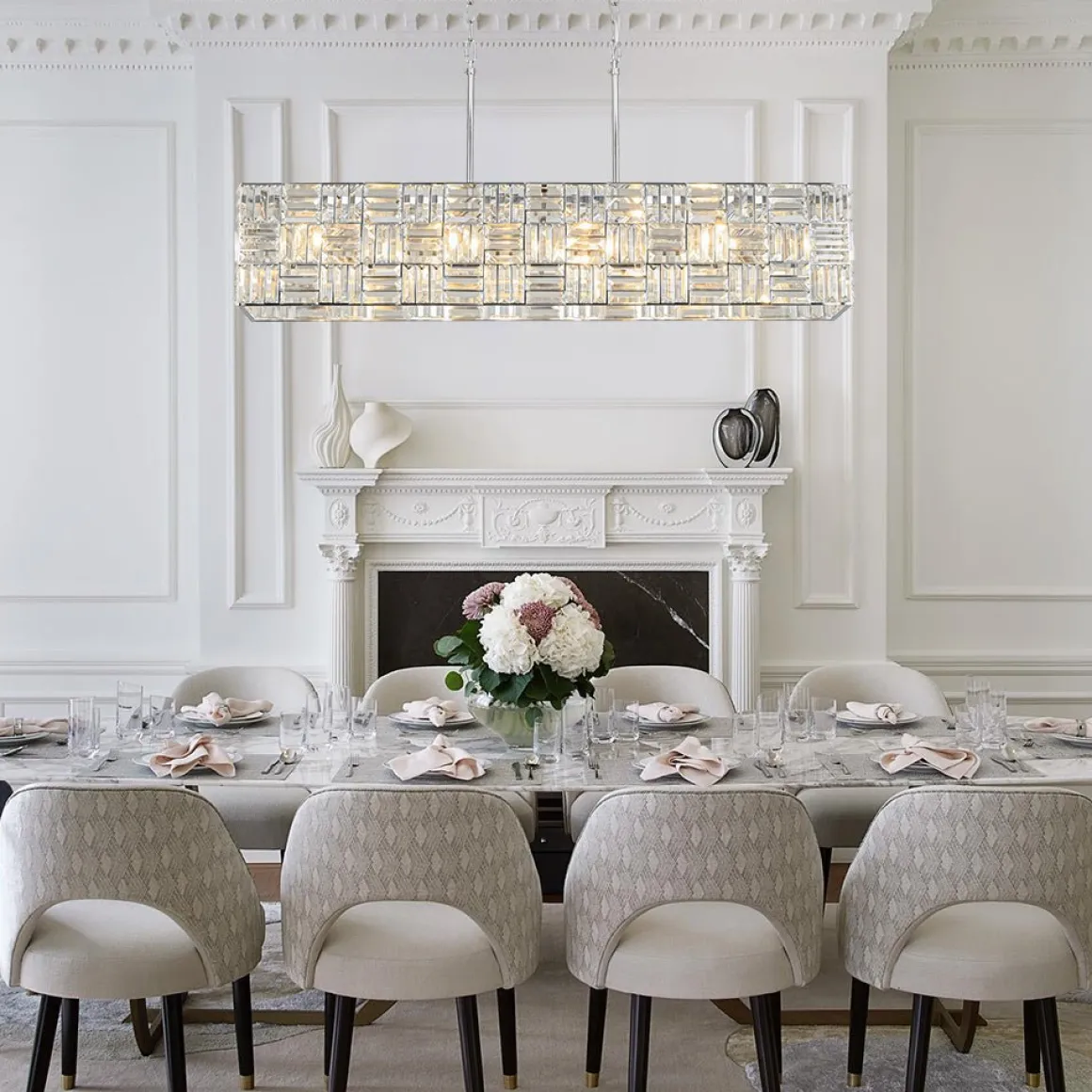Glam Chrome Dazzle Crystal Rectangle Cage Island Chandelier