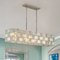 Glam Chrome Dazzle Crystal Rectangle Cage Island Chandelier