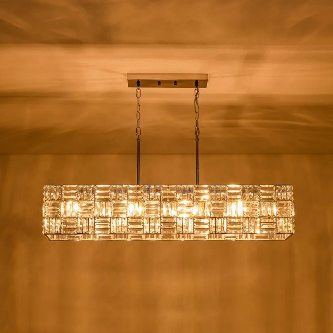 Glam Chrome Dazzle Crystal Rectangle Cage Island Chandelier