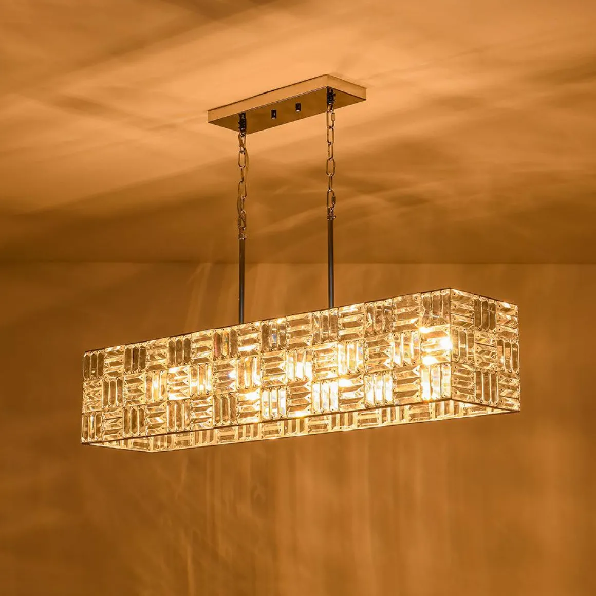 Glam Chrome Dazzle Crystal Rectangle Cage Island Chandelier
