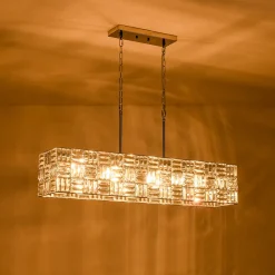 Glam Chrome Dazzle Crystal Rectangle Cage Island Chandelier