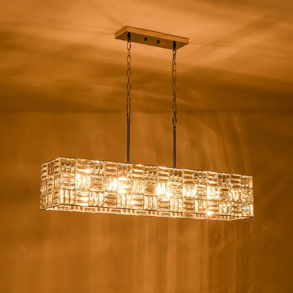 Glam Chrome Dazzle Crystal Rectangle Cage Island Chandelier