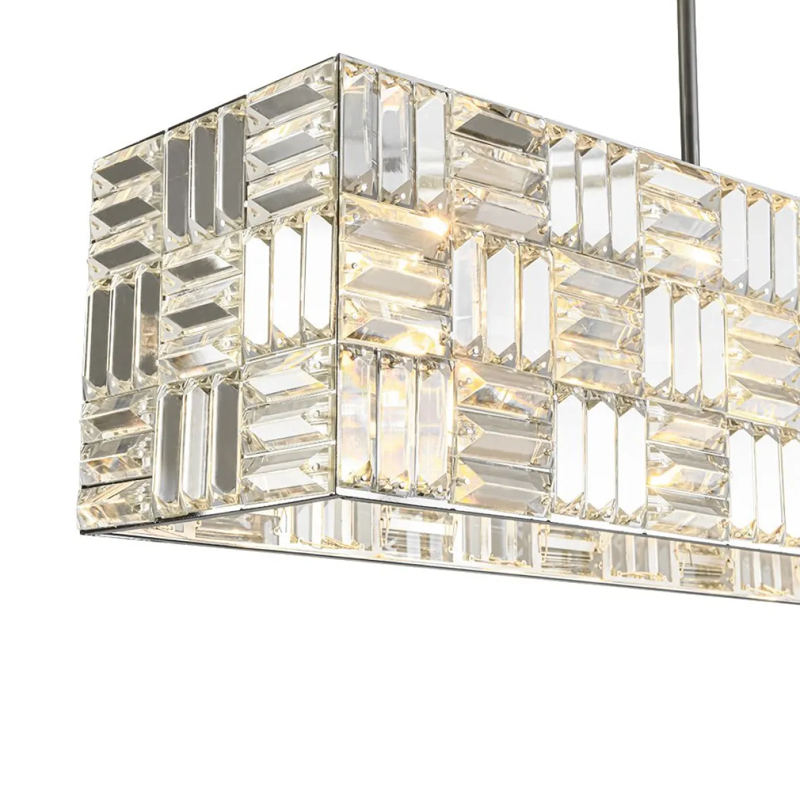 Glam Chrome Dazzle Crystal Rectangle Cage Island Chandelier