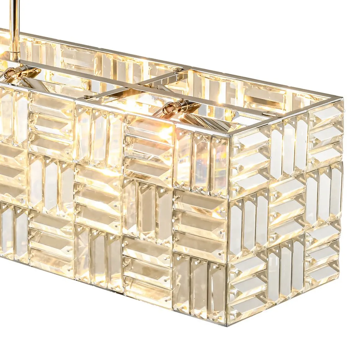 Glam Chrome Dazzle Crystal Rectangle Cage Island Chandelier