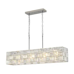 Glam Chrome Dazzle Crystal Rectangle Cage Island Chandelier