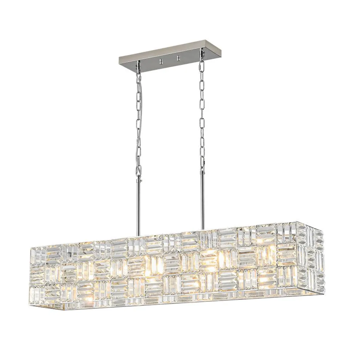 Glam Chrome Dazzle Crystal Rectangle Cage Island Chandelier