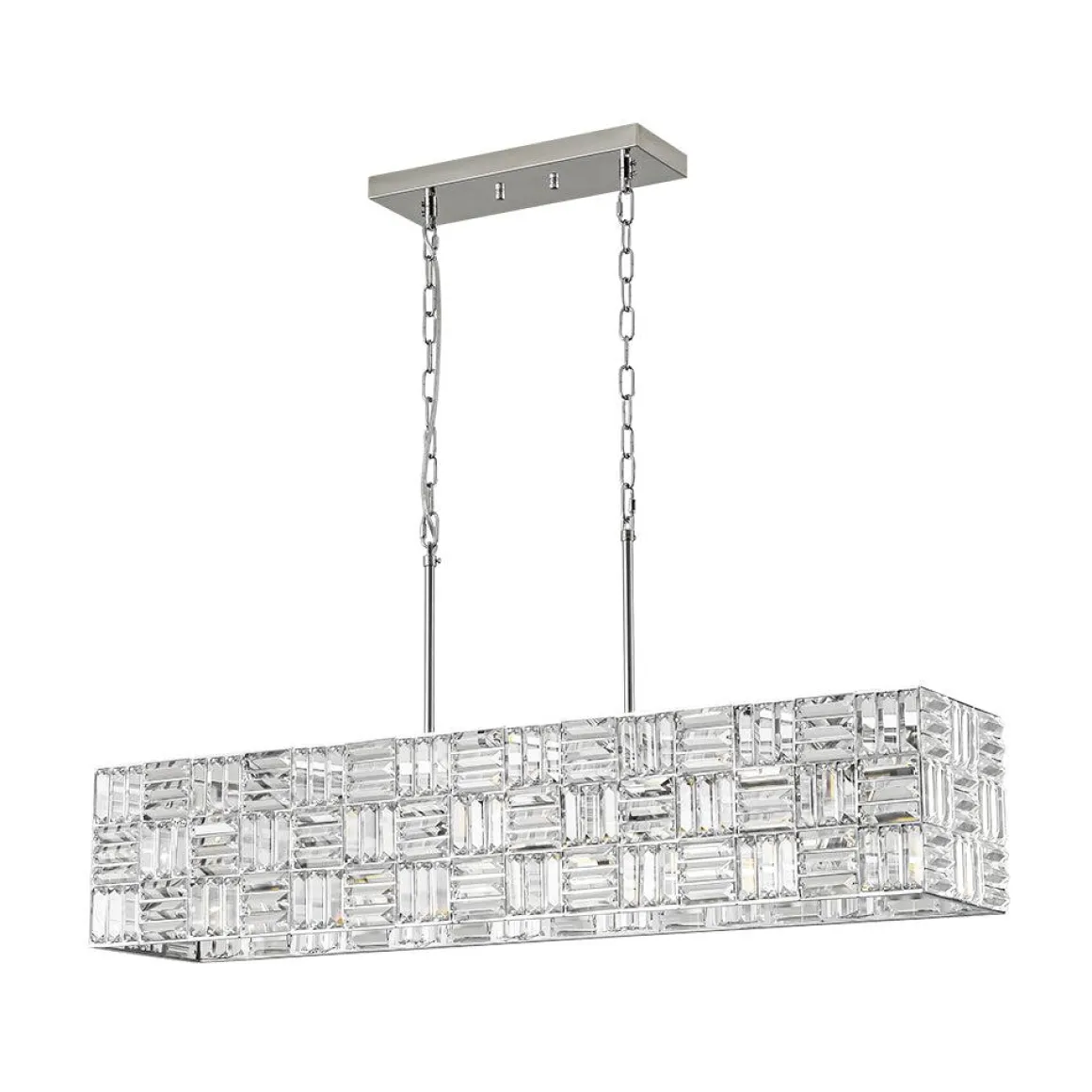 Glam Chrome Dazzle Crystal Rectangle Cage Island Chandelier