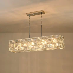 Glam Chrome Dazzle Crystal Rectangle Cage Island Chandelier