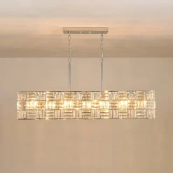 Glam Chrome Dazzle Crystal Rectangle Cage Island Chandelier