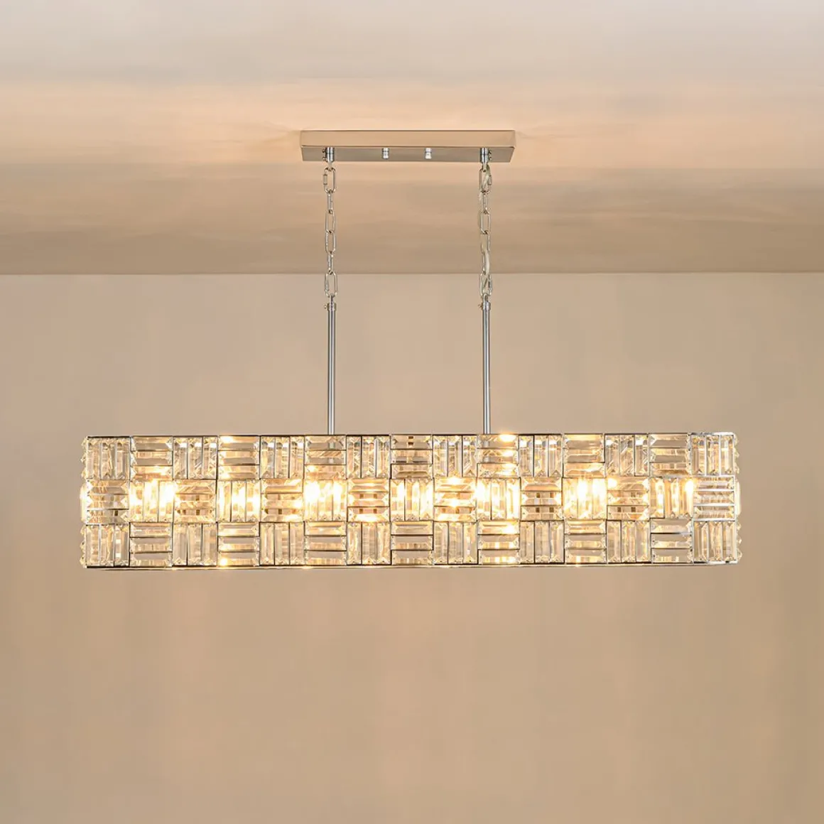 Glam Chrome Dazzle Crystal Rectangle Cage Island Chandelier