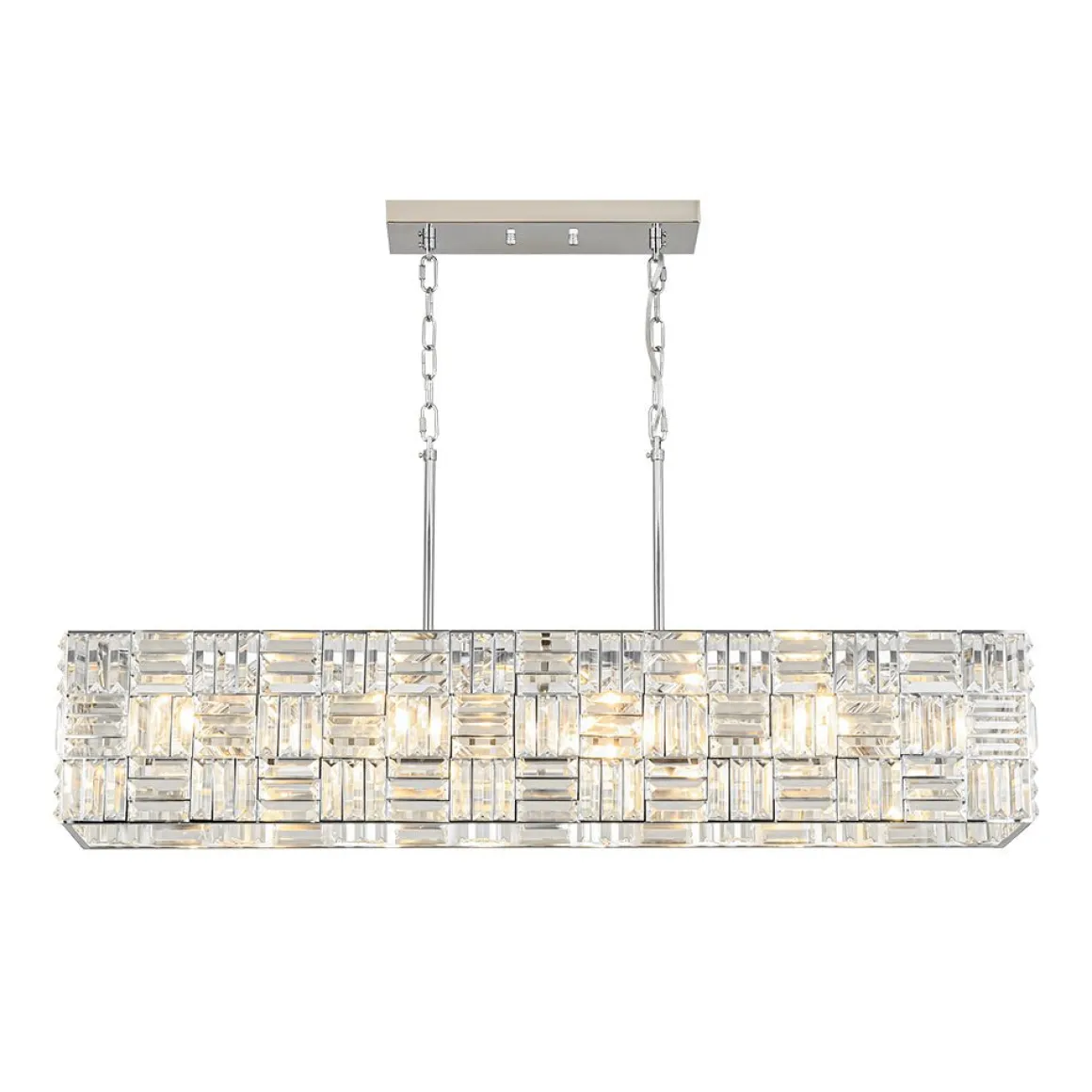 Glam Chrome Dazzle Crystal Rectangle Cage Island Chandelier