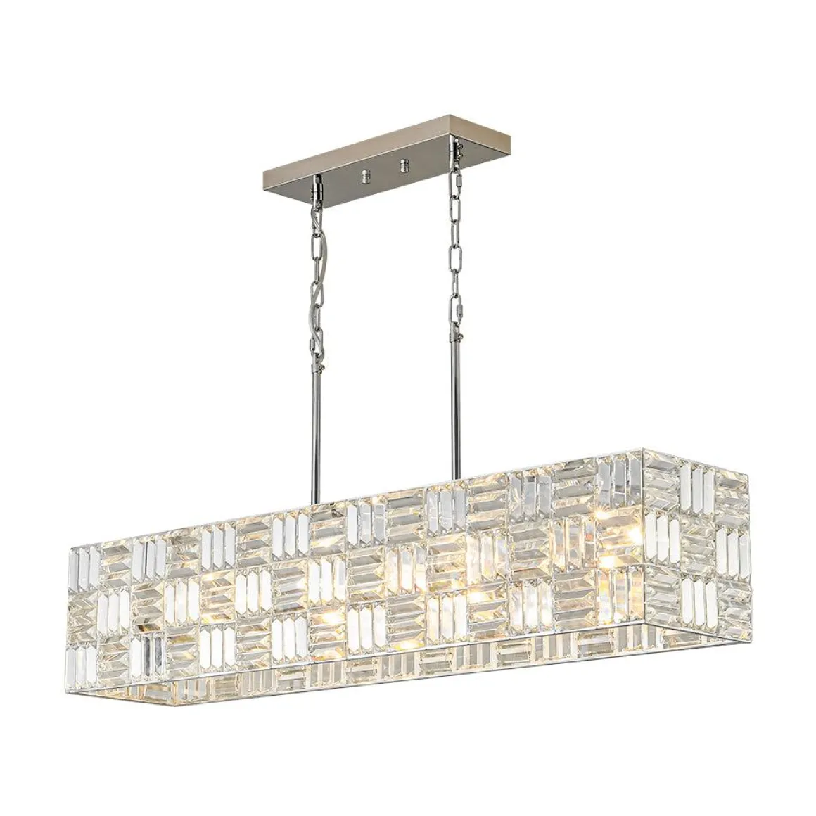 Glam Chrome Dazzle Crystal Rectangle Cage Island Chandelier