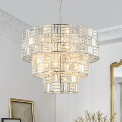 Glam Chrome Spark Cut Crystal Tiered Round Chandelier