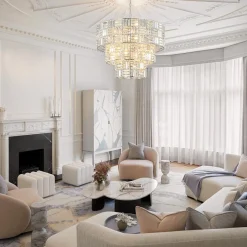 Glam Chrome Spark Cut Crystal Tiered Round Chandelier