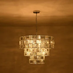 Glam Chrome Spark Cut Crystal Tiered Round Chandelier