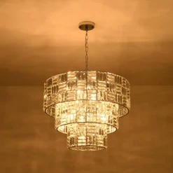 Glam Chrome Spark Cut Crystal Tiered Round Chandelier
