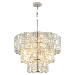 Glam Chrome Spark Cut Crystal Tiered Round Chandelier