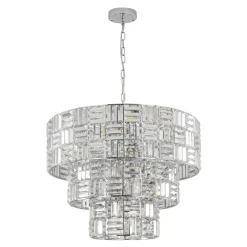 Glam Chrome Spark Cut Crystal Tiered Round Chandelier