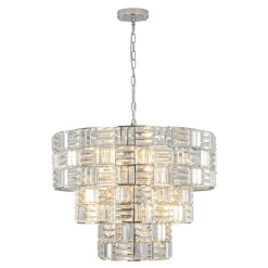 Glam Chrome Spark Cut Crystal Tiered Round Chandelier