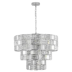 Glam Chrome Spark Cut Crystal Tiered Round Chandelier