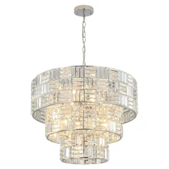 Glam Chrome Spark Cut Crystal Tiered Round Chandelier