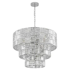 Glam Chrome Spark Cut Crystal Tiered Round Chandelier