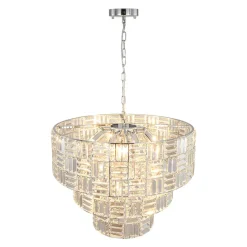 Glam Chrome Spark Cut Crystal Tiered Round Chandelier