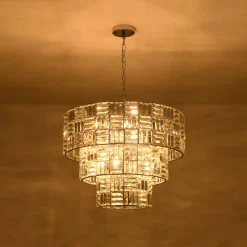 Glam Chrome Spark Cut Crystal Tiered Round Chandelier